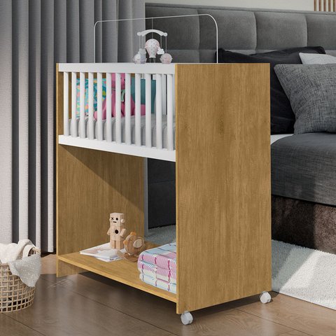 Mini Berço Baby 2 em 1 96,5cm x 88,5cm x 45,0cm Marrom/Nature/Branco