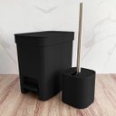 Ver imagem 2 de Conjunto de Banheiro Lixeira de Pedal Com Aro Interno 6L e Escova Sanitária com Suporte OU Preto