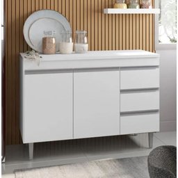 Balcão Gabinete de Pia Andréia 120cm Branco sem Tampo - Ajl Moveis - 2