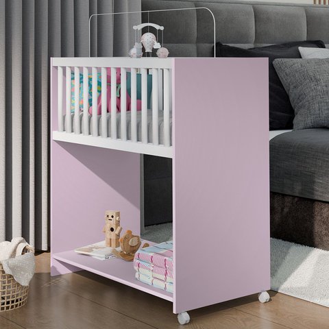Mini Berço Baby 2 em 1 96,5cm x 88,5cm x 45,0cm Rosa/Branco