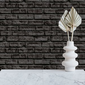 Papel de Parede Adesivo Tijolo Grosso Tons Preto Rolo 10m