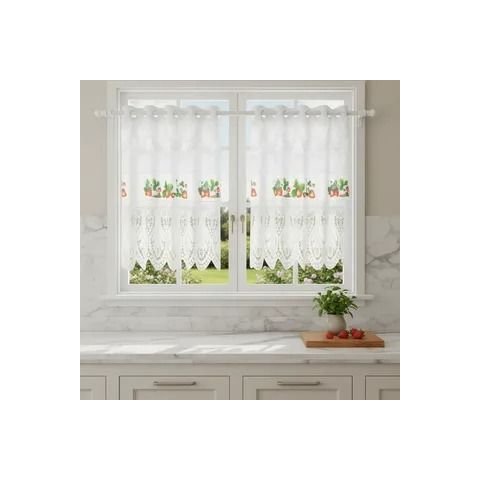 Cortina Vitro Renda Branca Morango 1,60 Larg X 0,80 Alt