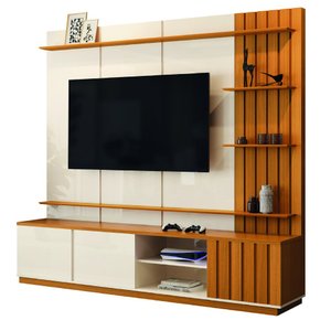 Estante Home Teather para Tv até 75 Polegadas 3 Portas 2,18m Ripado Cedro/off White Reno Edn