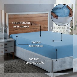 Lençol Queen 300 Fios Algodão Ultra Macio com Elástico Avulso:azul Bebe - 4