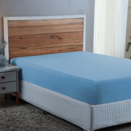 Lençol Queen 300 Fios Algodão Ultra Macio com Elástico Avulso:azul Bebe - 1