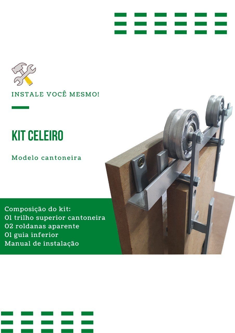 Kit p/ Porta Celeiro 2 Roldanas Aparente - Cantoneira 1,50 M - Prata - Al-Fer - 5
