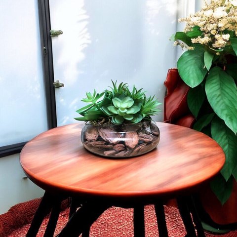 Arranjo de Suculentas Artificiais em Vaso de Vidro Paola