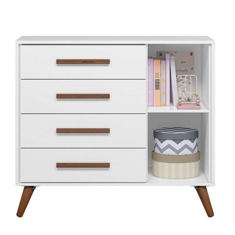 Cômoda Sapateira Infantil 1 Porta 4 Gavetas Q Encanto Retrô Branco