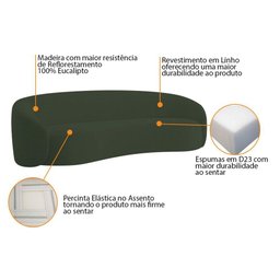 Kit Sofá 3 Lugares 200cm e Poltrona Orgânica Luxo Recepção Amore Linho Cor Verde - 4