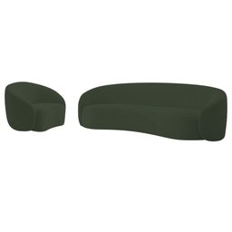 Kit Sofá 3 Lugares 200cm e Poltrona Orgânica Luxo Recepção Amore Linho Cor Verde - 1