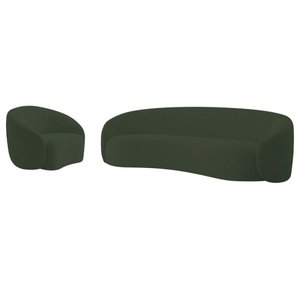 Kit Sofá 3 Lugares 200cm e Poltrona Orgânica Luxo Recepção Amore Linho Cor Verde