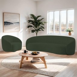 Kit Sofá 3 Lugares 200cm e Poltrona Orgânica Luxo Recepção Amore Linho Cor Verde - 8