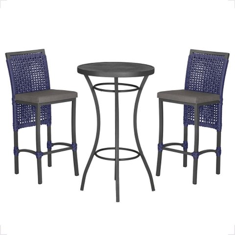 Mesa Bistro e 2 Banquetas Roma Preta Corda Náutica 11 Trama Original