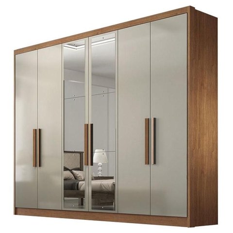 Guarda Roupa Casal Linea 6 Portas 8 Gavetas Cumaru 25 Fendi com Espelho – Novo Horizonte