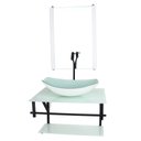 Ver imagem 1 de GABINETE DE VIDRO PARA BANHEIRO 60CM AP CUBA OVAL CHANFRADA BRANCO FULL COM TORNEIRA PRETA