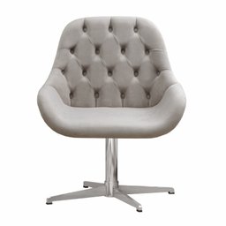 Poltrona Lua Cadeira Decorativa Giratória Pé de Metal Escritório, Sala, Recepção - Suede Bege Claro - 2