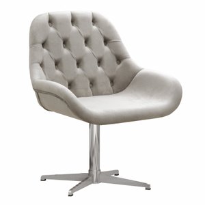 Poltrona Lua Cadeira Decorativa Giratória Pé de Metal Escritório, Sala, Recepção - Suede Bege Claro