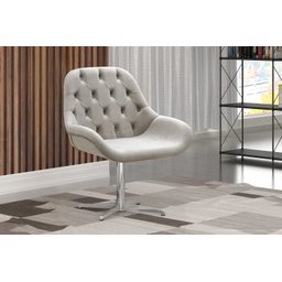 Poltrona Lua Cadeira Decorativa Giratória Pé de Metal Escritório, Sala, Recepção - Suede Bege Claro - 4