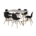 Ver imagem 6 de Mesa Jantar Industrial Retangular 137X90Cm Branca Base V Dourada Com 6 Cadeiras Madeira Cor: Branco