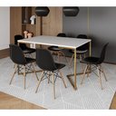 Ver imagem 1 de Mesa Jantar Industrial Retangular 137X90Cm Branca Base V Dourada Com 6 Cadeiras Madeira Cor: Branco