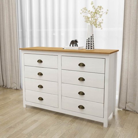 Cômoda para Quarto 8 Gavetas Estilo Americano 125cm Lázio F07 Branco/Carvalho - Mpozenato