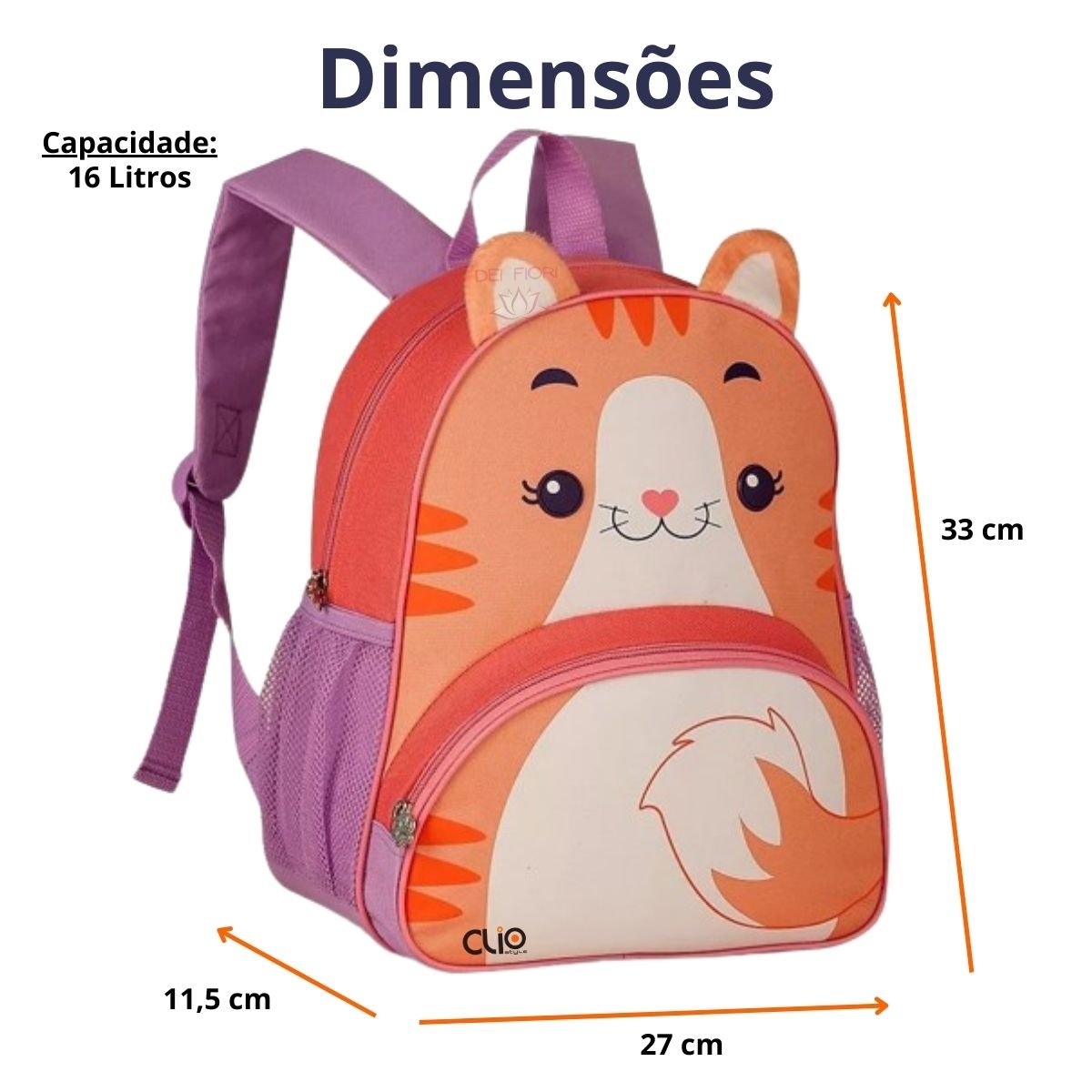 Mochila Infantil Escolar Clio Pet's com Alça Animais Cachorro Gato Pato Pinguim Tubarão Unicórnio Mo - 4