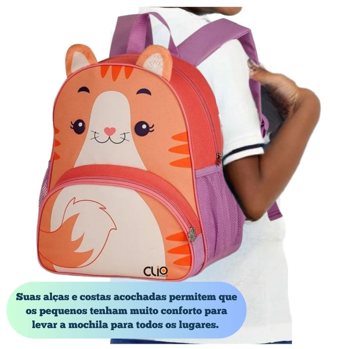 Mochila Infantil Escolar Clio Pet's com Alça Animais Cachorro Gato Pato Pinguim Tubarão Unicórnio Mo - 3