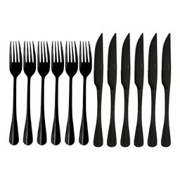 Jogo 6 Garfos e 6 Facas de Mesa Jantar Aço Inox Positano Preto Lyor - 1