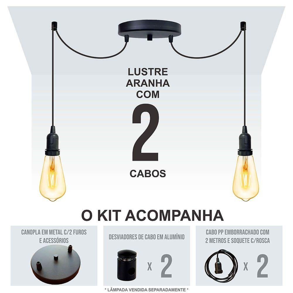 Lustre Aranha com 2 Pendentes (2m Cabo Preto + Soquetes + Canopla) - 7