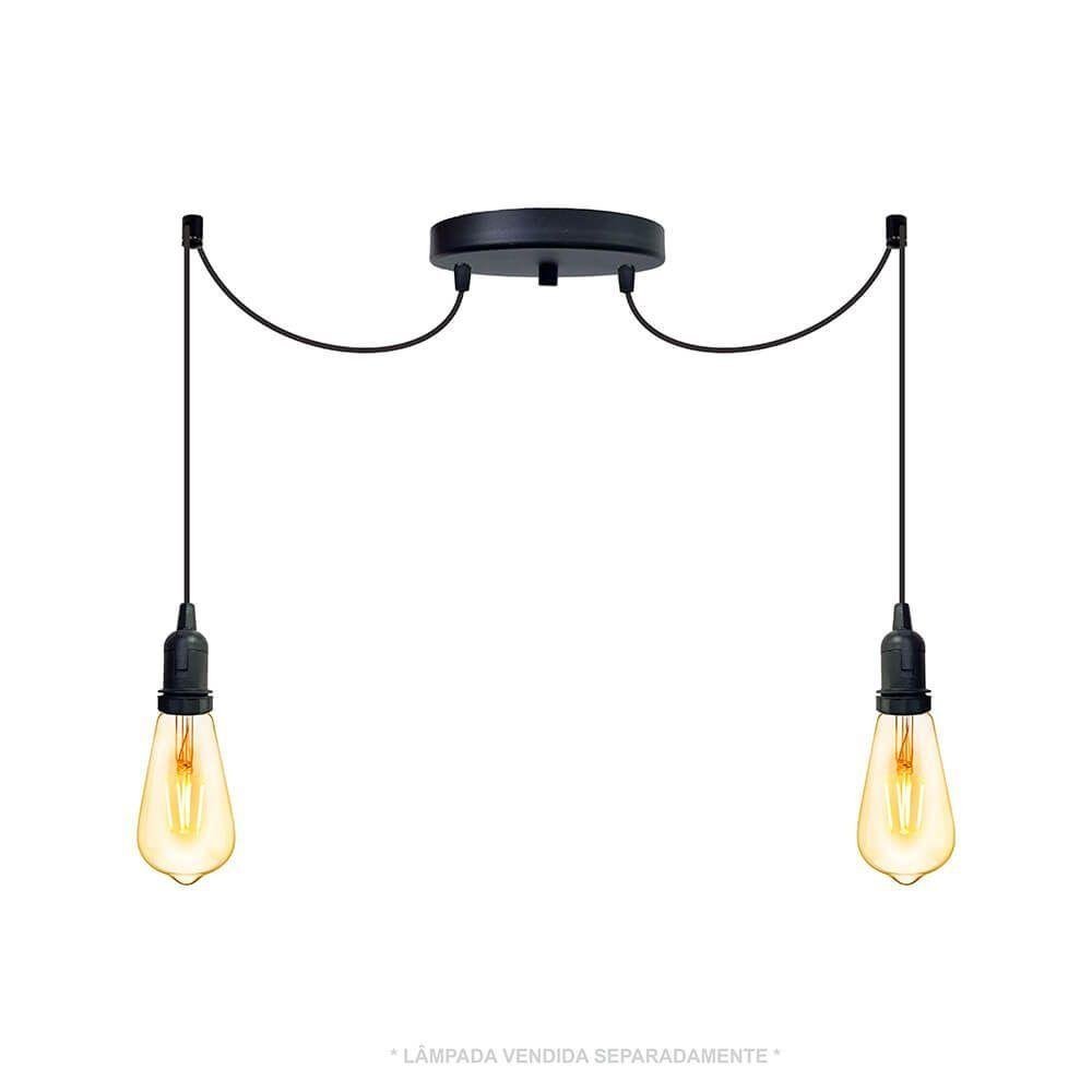 Lustre Aranha com 2 Pendentes (2m Cabo Preto + Soquetes + Canopla)