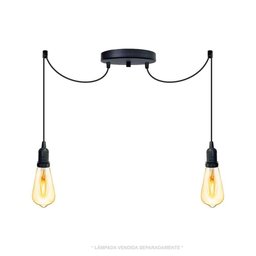 Lustre Aranha com 2 Pendentes (2m Cabo Preto + Soquetes + Canopla) - 1