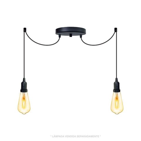 Lustre Aranha com 2 Pendentes (2m Cabo Preto + Soquetes + Canopla)