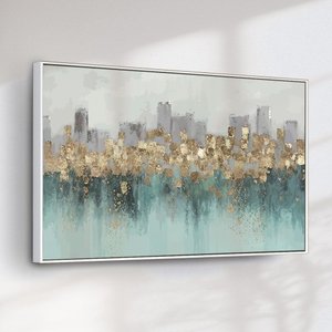 Quadro Decorativo Abstrato Verde e Dourado