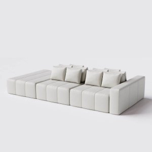 Sofá Modulado Ilha Santorini 2,90m X 1,60m em Couro Off White - Home Mobily