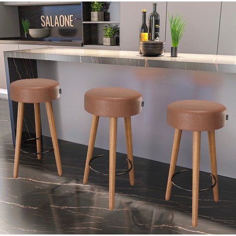 Kit 3 Banquetas Estofadas Altas Londres Estilo Moderno para Cozinha, Área Gourmet e Balcão - Salaone