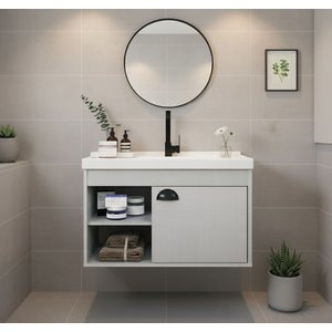 Gabinete Armário para Banheiro 60cm Mdf com Cuba - Monza Lineo