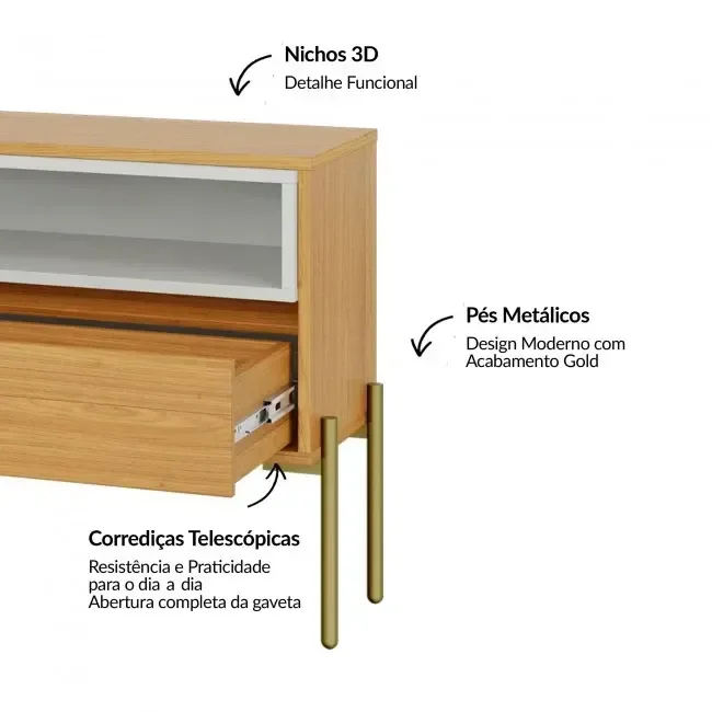 Ver imagem 4 de Rack para TV até 60 Polegadas 100% MDF 224cm Metálicos Florença Marrom