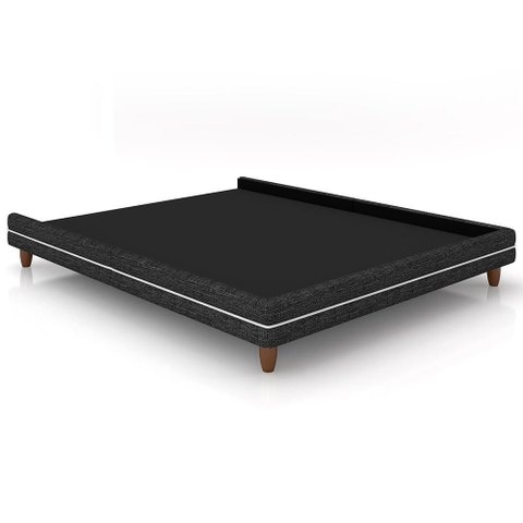Cama Casal King Base Box Pés Madeira 203cm Suném P05 Linho Cinza Escuro - Lyam Decor