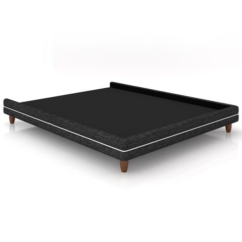 Cama King Base Box Pés Madeira 195cm Suném P05 Linho Cinza Escuro Bouclê Cru - Lyam Decor