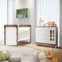 Ver imagem 1 de Conjunto Quarto Bebê Berço 3 em 1 Mirelle Cômoda 4 Gavetas 1 Porta 100% MDF Branco/com Bétula