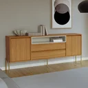 Ver imagem 1 de Buffet Aparador 2 Portas 2 Gavetas Pés Metálicos 100% MDF Florenca Marrom/Freijo Madeirado