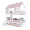 Ver imagem 1 de Beliche Casinha Encantada com 02 Gavetas Kit Escada/ Escorregador Madeira Maciça Branco/ Rosa