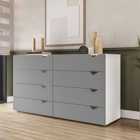 Cômoda 8 Gavetas Branca e Cinza Porto Politorno