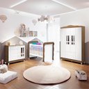 Ver imagem 1 de Quarto Bebê Completo Berço 3 em 1 Mirelle Guarda Roupa 4 Portas Cômoda 4 Gavetas 1 Porta MDF Branco/Bétula