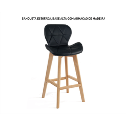 Kit 02 Banquetas Cozinha Estofada Preta Base Alta Estrutura Madeira 52x47 5x111cm Bering - 3