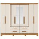 Ver imagem 3 de Guarda-Roupa Casal 8 Portas 4 Gavetas com Espelho e Pés San Lorenzo Off White/Freijó