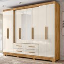Ver imagem 1 de Guarda-Roupa Casal 8 Portas 4 Gavetas com Espelho e Pés San Lorenzo Off White/Freijó
