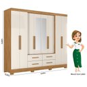Ver imagem 4 de Guarda-Roupa Casal 8 Portas 4 Gavetas com Espelho e Pés San Lorenzo Off White/Freijó