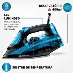 Ferro Passar Roupas a Vapor Mondial Base Cerâmica - 110v - 3