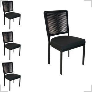 Jogo 4 Cadeiras de Alumínio Corda Sintética Assento 50cm Alt Preto
